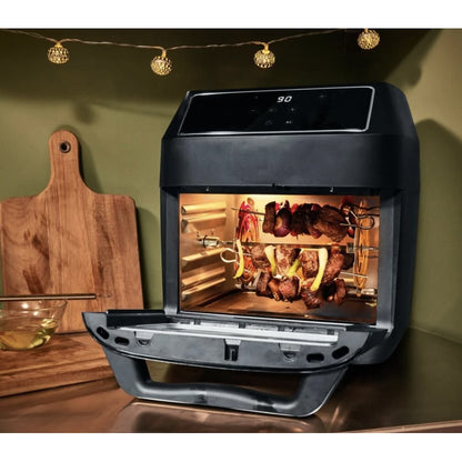 Friteuza cu aer cald NETERRA, 9 in 1, air fryer multifunctional gatit rapid, sanatos, aer fierbinte, 1800 W, 12 l, carne, legumelor, pizza, snackuri si deserturi, 9 functii gatire, 36 x 33 x 35 cm