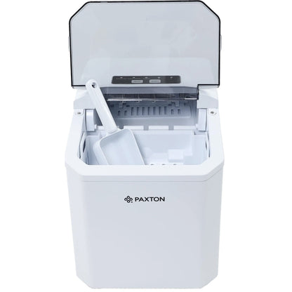 Aparat de facut gheata, Paxton, 100 W, capacitate 1.3 l, capacitate productie cuburi 10.5 kg/24 h, 9 cuburi in 6 min, selectare dimensiune cuburi, indicator lipsa apa, functie de autocuratare, alb
