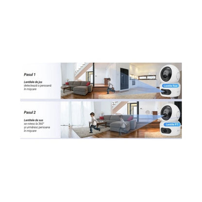 Camera de supraveghere smart EZVIZ, Dual Lens, 4MP, 2K, alb, interior, 360 grade, WIFi, detectare miscare, aplicatie telefon