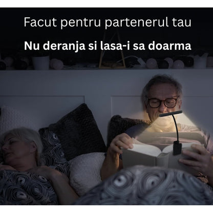 Lampa de Carte, Clips pentru Fixare, Brat flexibil 360 grade, Lumina 24 LED uri, acumulator 1000 mAh, Negru, copii, adulti, lumina focusata citit, nu deranjeaza, 24-80 ore functionare, brand NETERRA