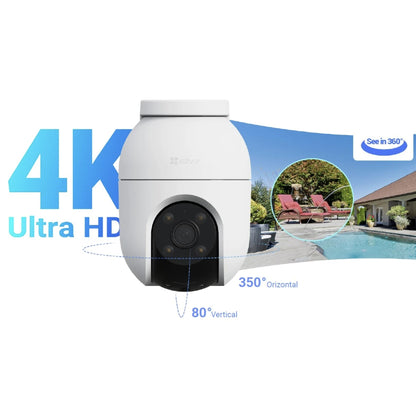 Camera de supraveghere smart / inteligenta EZVIZ, 4K / Ultra HD, 8MP, Pan / Tilt, vizibilitate pe timp de noapte color, audio bidirectional, detectare forma umana, microfon, difuzor, alb, exterior