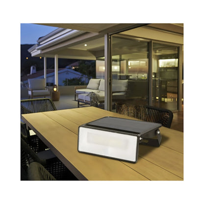 Proiector solar LED Hoff SFL09, 15 W, 1600 lm, lumina rece, negru, cu senzor de miscare, IP54, 183.6x139x28mm, 20.000 ore, autonomie 20 de ore