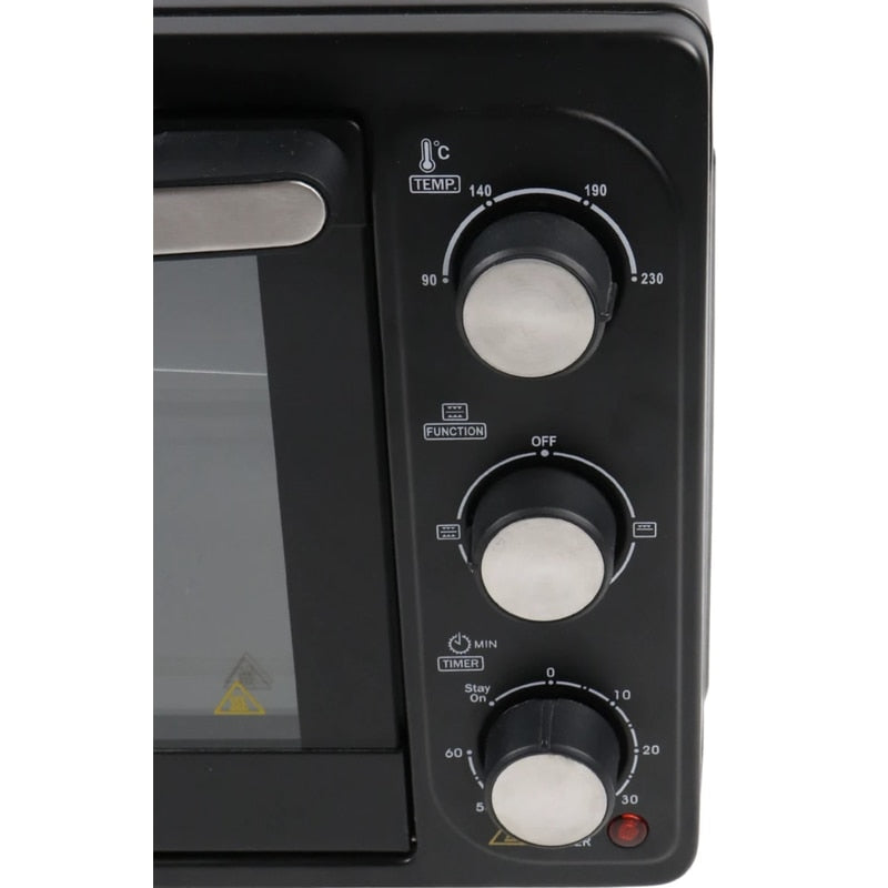 Cuptor electric Albatros, 28 litri, 1500 W, 4 programe, timer, functie Stay On, geam dublu, negru, model compact, 230 grade max, 6.2 kg, 230V, 31 x 48.5 x 37.5 cm, include gratar inox, tava
