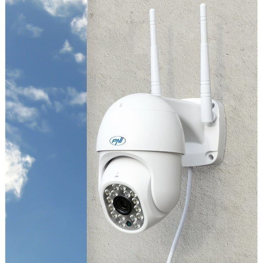 Camera de supraveghere smart, IP66, inteligenta PNI, 4MP, Wi-Fi, wireless, rotativa, slot micro SD, alarma detectare miscare, zoom, interior, exterior, Ethernet, temperaturi -26 pana la +80