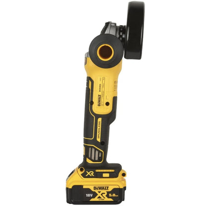 Set scule cu acumulator, DeWalt, masina de gaurit si insurubat 70Nm, mandarina rapida, 460W, 2000 rpm, cu polizor unghiular 9000 rpm, disc 125 mm, M14, cu 2 acumulatori, 18 V, 5 Ah, cu valiza
