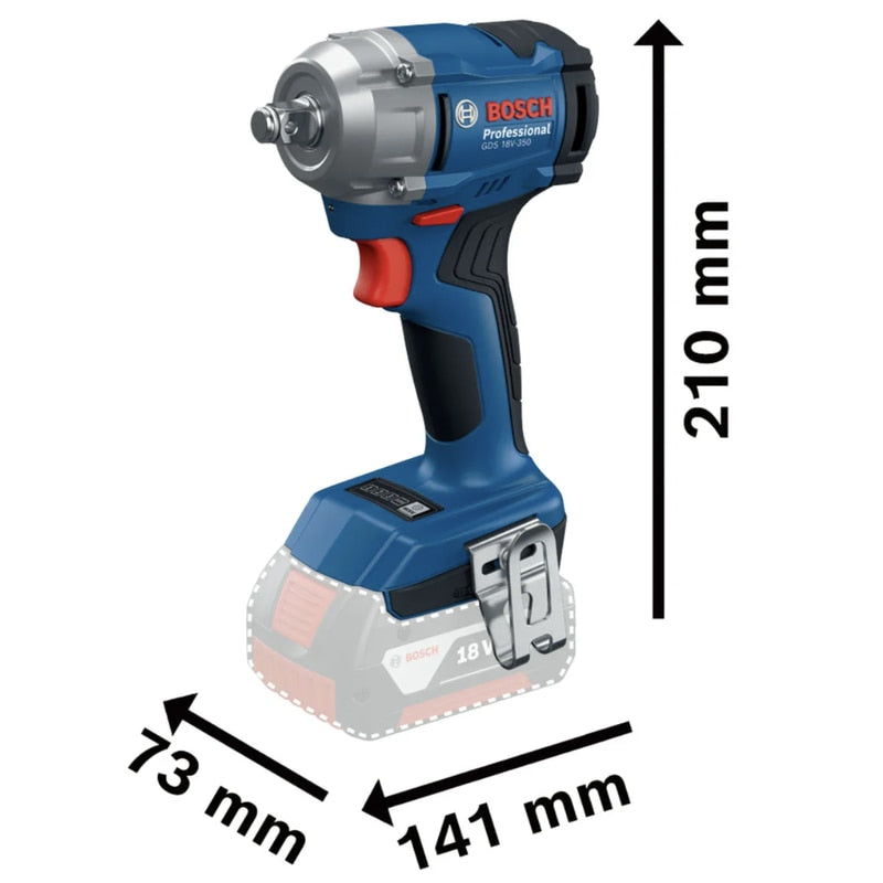Masina de insurubat cu impact, pe acumulator neinclus, 18 V, Bosch Profesional, 2300 rpm, mandrina patrat 1/2, mobilitate, motor fara perii, 1.5 kg, diametru surub M10 - M18, cuplu 85, 200, 300 Nm
