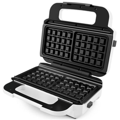 Sandwich maker, Tefal, 850 W, alb + argintiu, placi antiaderente tip triunghi + vafe, indicator luminos, maner termorezistent, dimensiune placi de lucru 26.8 x 13.7 cm, 3.37 kg, 220 V, maner rece