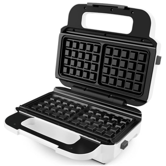 Sandwich maker, Tefal, 850 W, alb + argintiu, placi antiaderente tip triunghi + vafe, indicator luminos, maner termorezistent, dimensiune placi de lucru 26.8 x 13.7 cm, 3.37 kg, 220 V, maner rece