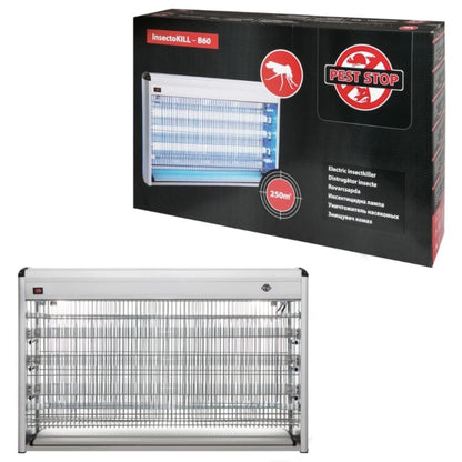 Aparat antiinsecte cu UV / insectocutor Pest Stop, 3 surse x 20W, incaperi de 250 mp, 3 ani durata de viata medie, 4.5 kg, 230 V, silentios, design estetic si simplu, gri, eficient, fiabil