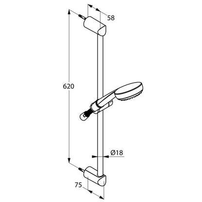 Pachet baterii baie + para dus + bara + furtun Kludi Pure & Easy 3 in1, furtun dus 1.6m, pentru baie, Finisaj cromat, comutator, Limitator de apa fierbinte, Protectie impotriva fluctuatiilor presiune