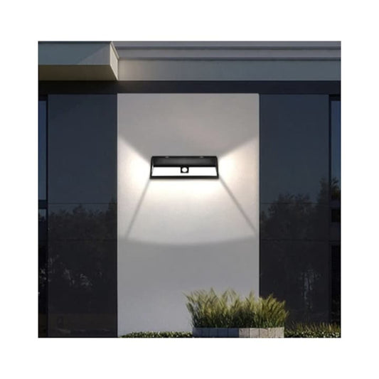 Lampa solara cu LED, 5 W, 360 lm, lumina rece, cu senzor de miscare, 3 moduri de iluminare, negru, IP65, exterior, modern, 30.000 ore media de viata, panou solar