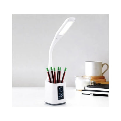 Veioza LED Hoff Box cu display, 4.5 W, 450 lm, lumina neutra, dimabil, afisare temperatura, ceas, data, alarma, alb, modern