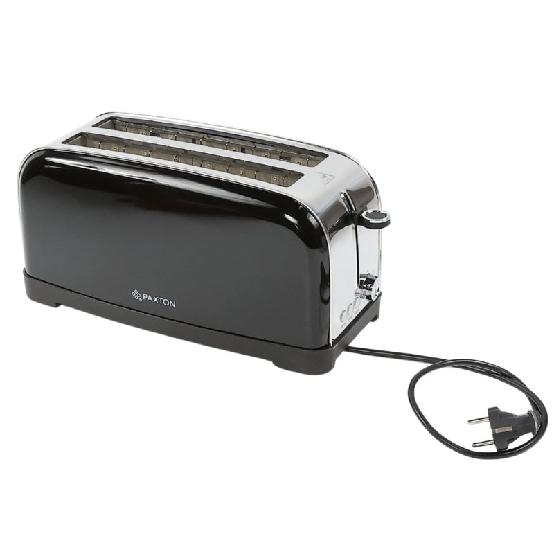 Prajitor de paine Paxton, 1500 W, 4 felii, 7 trepte de rumenire, functie dezghetare, reincalzire, anulare, de ridicare felii, tava pentru firimituri detasabila, negru + argintiu, 1.6 kg, 230 V