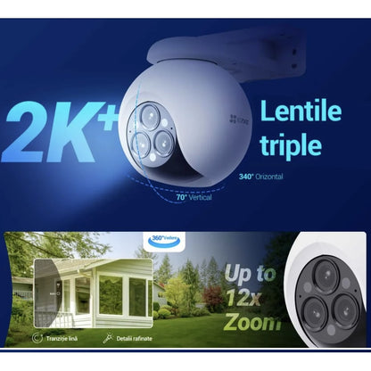 Camera de supraveghere smart / inteligenta EZVIZ, 3 x 4MP, 2K+, 2560×1440, microfon, difuzor, Pan/Tilt, IR 30m, alb, exterior IP67, -30 ~50 °C, aplicatie telefon, max 512GB, comunicare bidirectionala