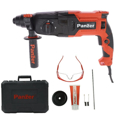 Ciocan rotopercutor Panzer, 800 W, cu cablu, 1250 rpm, SDS-plus, cu valiza si ochelari de protectie, pentru gaurire cu sau fara percutie, daltuire, Functionare stanga, dreapta, 105.3 dB, 3 J