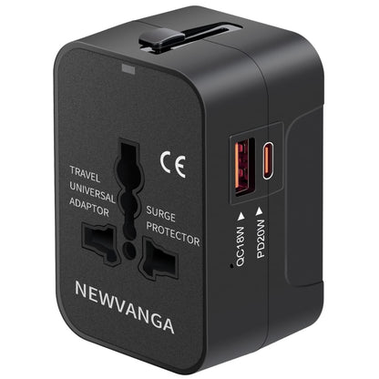 Incarcator de calatorie, universal, adaptor multifunctional cu 2 porturi, 1 priza, 1 USB, 1 USBC, international, SUA, UK, Europa, Australia, 150 tari, 100-250V, 2000W, negru