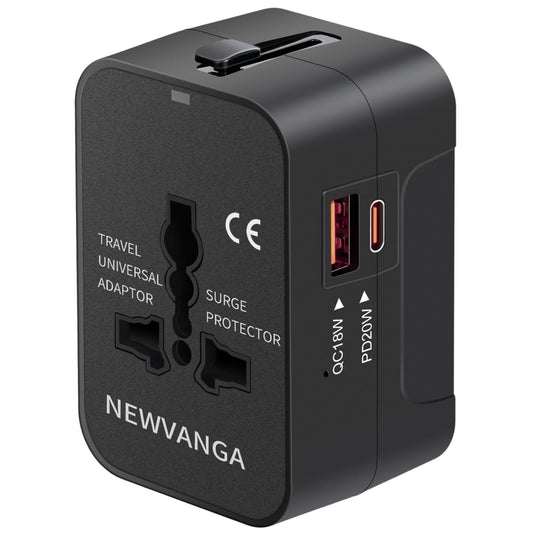 Incarcator de calatorie, universal, adaptor multifunctional cu 2 porturi, 1 priza, 1 USB, 1 USBC, international, SUA, UK, Europa, Australia, 150 tari, 100-250V, 2000W, negru