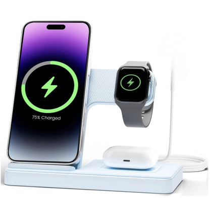 Statie de incarcare wireless 3-in-1, telefon, casti, smart watch, ceas inteligent, Fast Charge 15W, usor de transportat, alba, brand NETERRA, protectie supraincalzire si supratensiune