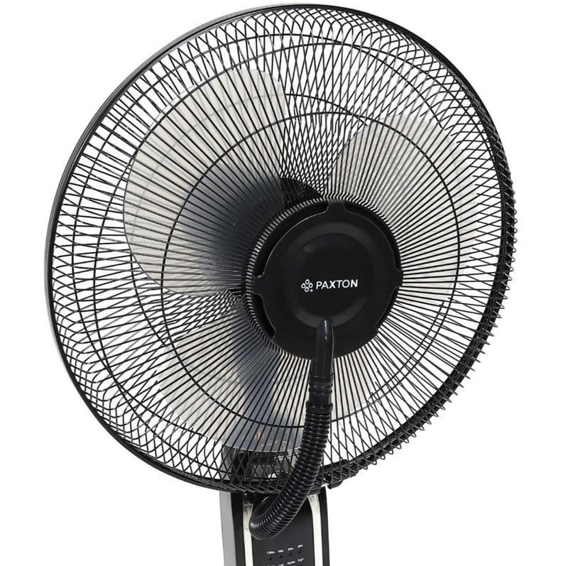 Ventilator cu umidificator Paxton, 75 W, 3 viteze, diametru 43 cm, rezervor apa 3.2 litri, oscilatie, timer, ultrasunete, negru, telecomanda, cu pulverizare apa, 125 cm inaltime, 1.65 m cablu, 7 kg