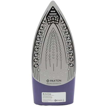 Fier de calcat Paxton, 2500 W, talpa ceramica, 0.3 l, 0.8 g/min, sistem auto-curatare, termostat reglabil, abur vertical, sistem anti-calcar, sistem anti-picurare, alb cu mov, cablu 1.9 m, 1.3 kg