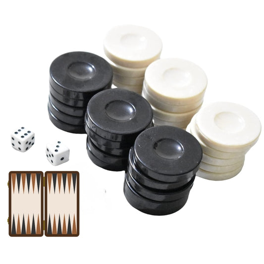 Set complet 30 piese, 2 zaruri mici, pentru table si dame, inlocuirea sau completarea jocurilor de backgammon si checkers, negru alb, durabilitate indelungata, din plastic, brand NETERRA