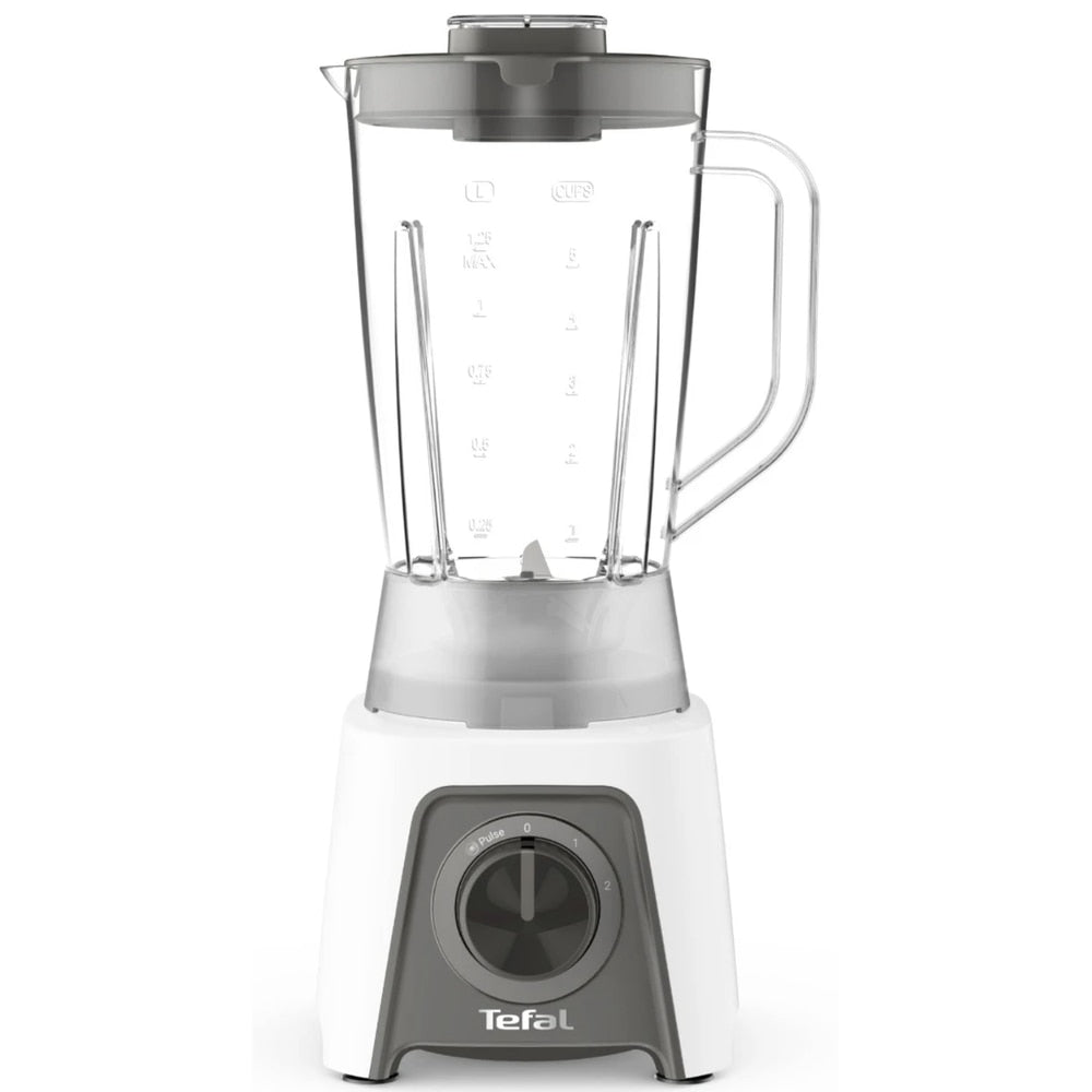 Blender Tefal, 450 W, 2 trepte viteza, 1.5 litri, viteza ajustabila, functie Pulse, antialunecare, bol gradat din plastic, functie zdrobire gheata, Smart Lock, alb, 1.51 kg, 230V, 1.8 m