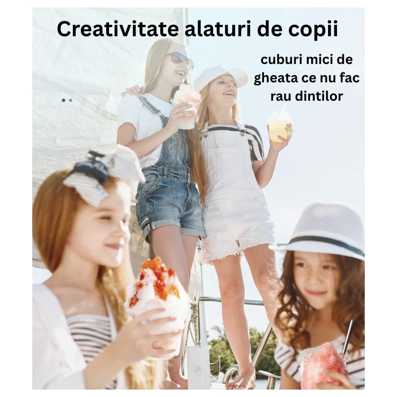 Masina electrica portabila pentru maruntit gheata NETERRA, aparat practic si eficient, ideal pentru cocktailuri, frappe-uri, smoothie-uri, sucuri sau deserturi reci, motor puternic, lame din inox