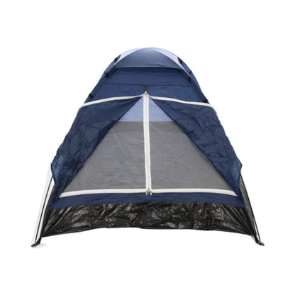 Cort camping 2 persoane, poliester, 200 x 140 x 100 cm, iesiri in weekend, albastru si alb, 1.3 kg