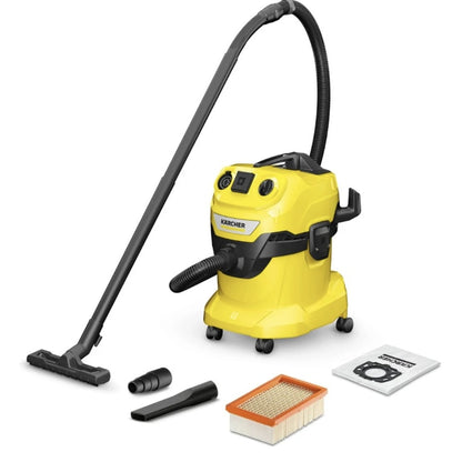 Aspirator cu sac Karcher, 1100 W, 20 L, aspirare umedă și uscată, galben și negru, furtun 2.2 m