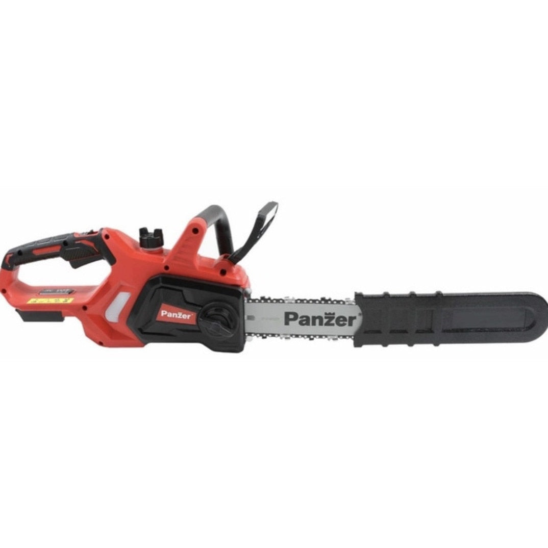 Fierastrau electric cu lant Panzer, acumulator 18 V, fara fir, 2600 rpm, lungime sine 30, 5 cm, rosu-negru