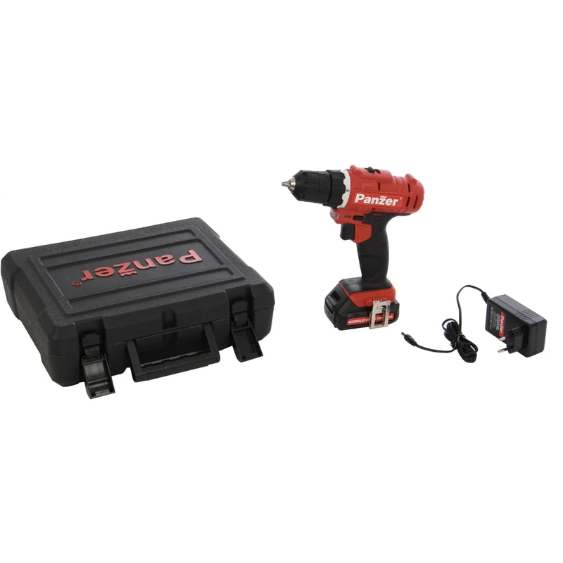 Masina de gaurit si insurubat, cu 1 acumulator inclus, 12 V, 1.5 Ah, Panzer, 1500 rpm, mandrina rapida, cu valiza, 2 trepte viteza