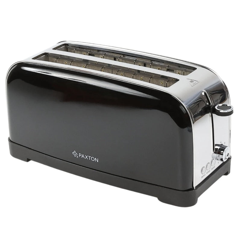 Prajitor de paine Paxton, 1500 W, 4 felii, 7 trepte de rumenire, functie dezghetare, reincalzire, anulare, de ridicare felii, tava pentru firimituri detasabila, negru + argintiu, 1.6 kg, 230 V