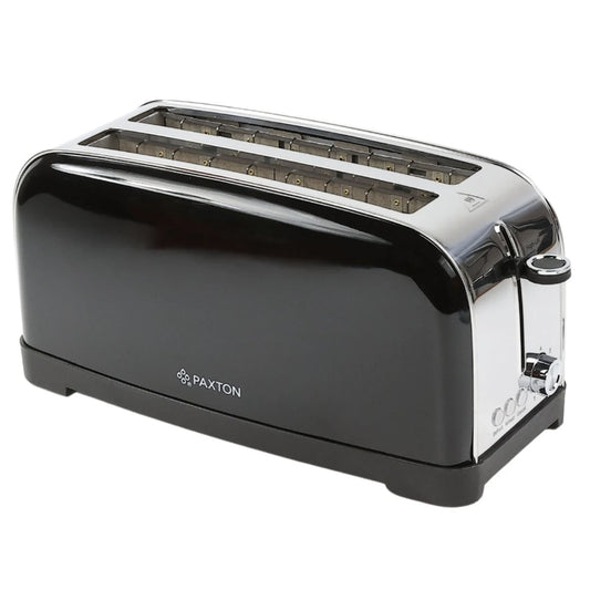 Prajitor de paine Paxton, 1500 W, 4 felii, 7 trepte de rumenire, functie dezghetare, reincalzire, anulare, de ridicare felii, tava pentru firimituri detasabila, negru + argintiu, 1.6 kg, 230 V