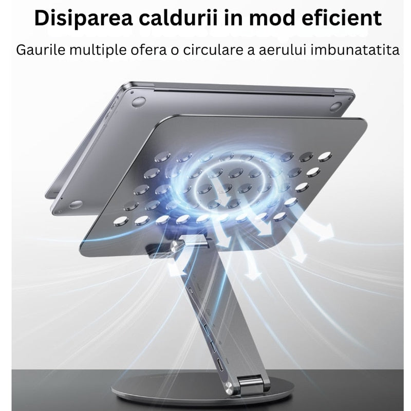 Suport laptop ergonomic NETERRA, reglabil pe înălțime, aluminiu, portabil, gri, compatibil până la 17.3 inch