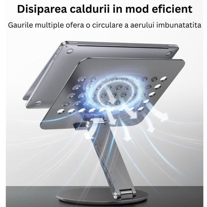 Suport laptop ergonomic NETERRA, reglabil pe înălțime, aluminiu, portabil, gri, compatibil până la 17.3 inch