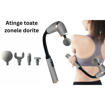 Pistolul electric de masaj muscular cu percutie este, modern, relaxare musculare, recuperarii efort fizic, 4 in 1 capete interschimbabile, masaj profund spate gat, umeri, brate si picioare, NETERRA