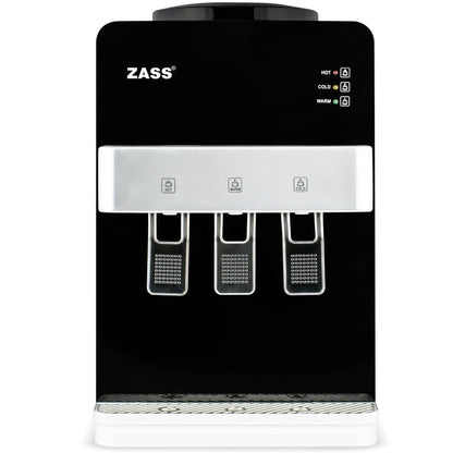 Dozator de apa Zass, putere incalzire 550 W, putere racire 50 W, indicatoare LED pentru apa calda si rece, termostat automat, negru, bidon superior 11 / 19 l, silentios, simplu, tava colectare apa