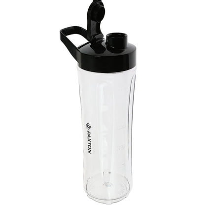 Blender, Paxton, 350 W, 2 trepte de viteza, 0.6 litri, functie Pulse, lama inox, include 2 recipiente sport to go, 2 capace etanse pentru baut argintiu, antialunecare, 1.3 kg, cablu 0.8 m, 230V