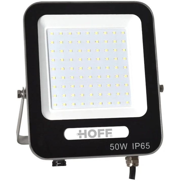 Proiector LED Hoff 50 W, 4250 lm, lumina rece 6500K, IP65, 205x183x26mm, negru