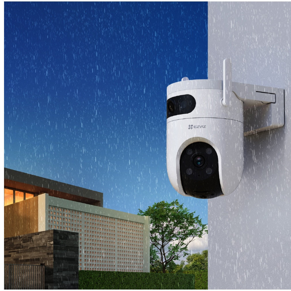 Camera de supraveghere exterior Ezviz H9c Dual, 5+5MP, 3K, Iluminare Duala, Alarma Acustica si Optica, Auto Tracking, card MicroSD pana la 512 GB si stocare in Ezviz CloudPlay, microfon, detectarea formei umane/vehiculului cu ajutorul AI