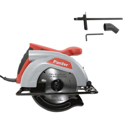 Fierastrau circular Panzer, 1200 W, 4800 rpm, diametrul 16 cm, taiere lemn, taiere la 0 sau 45 de grade, 24 dinti, 3.2 kg, cu aparatoare, 101.19 db, 230V