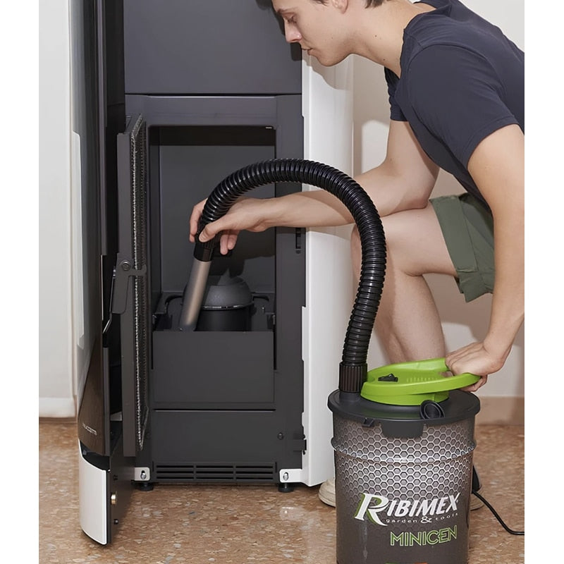 Aspirator cenusa, Ribimex, 10 l, 800 W, filtru HEPA, 230V, 17kPa putere aspirare, 1.5 m cablu, 27 l / sec, maner transport, tub metalic, negru si verde, 26 x 26.5 x 36.5 cm, 2.34 kg