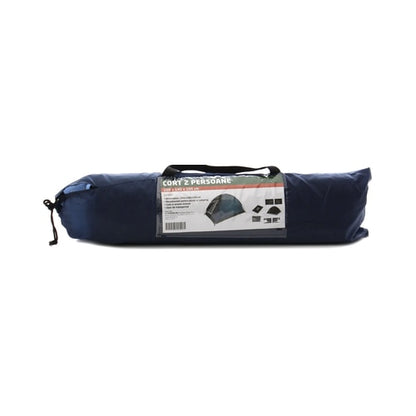 Cort camping 2 persoane, poliester, 200 x 140 x 100 cm, iesiri in weekend, albastru si alb, 1.3 kg