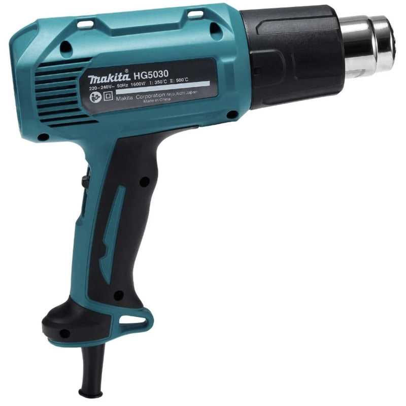 Suflanta / pistol cu aer cald, Makita, 1600 W, 2 trepte, cu valiza si 4 duze, pentru uscarea, indepartarea lacurilor vechi, aplicarea adezivilor, 0.56 kg, 230 V, cablu 2m, 350 - 500 grade Celsius