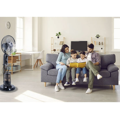 Ventilator cu umidificator Paxton, 75 W, 3 viteze, diametru 43 cm, rezervor apa 3.2 litri, oscilatie, timer, ultrasunete, negru, telecomanda, cu pulverizare apa, 125 cm inaltime, 1.65 m cablu, 7 kg