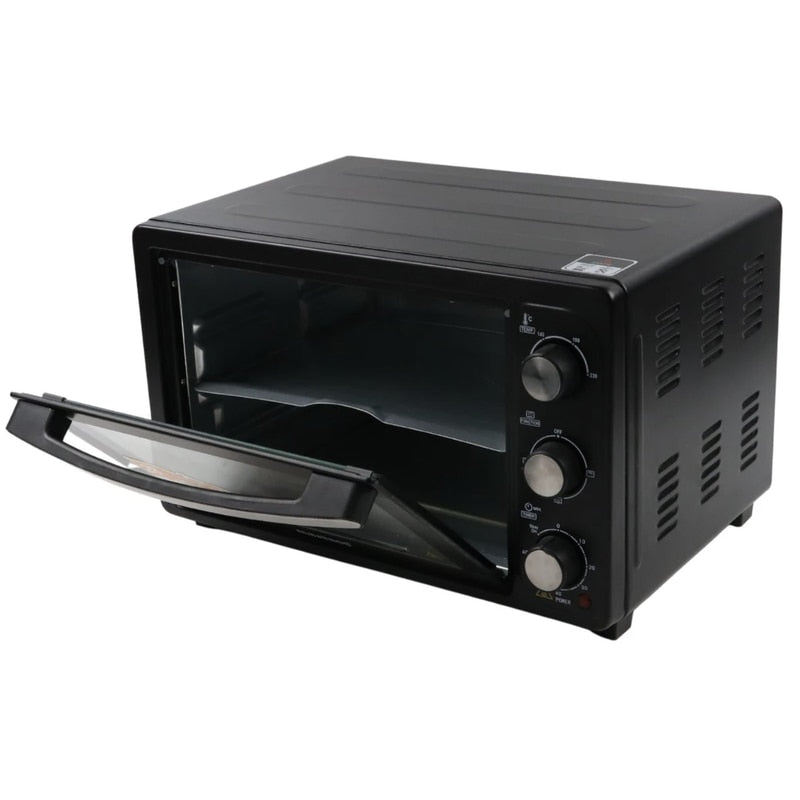 Cuptor electric Albatros, 28 litri, 1500 W, 4 programe, timer, functie Stay On, geam dublu, negru, model compact, 230 grade max, 6.2 kg, 230V, 31 x 48.5 x 37.5 cm, include gratar inox, tava