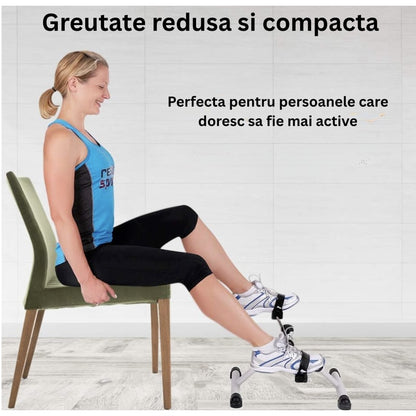 Mini bicicleta statica exercitii recuperare medicala, NETERRA, antrenament, pliabila, gri, exercitii picioare si brate, imbunatateste circulatia si mobilitatea, dimensiuni si dificultate ajustabila