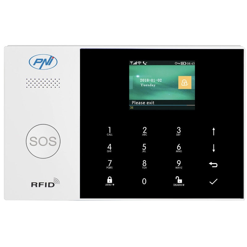 Sistem alarma wireless PNI, control Tuya, actiune 100 metri, detectie de miscare, de la -26 la +60 grade, 230V, alb si negru, IP20