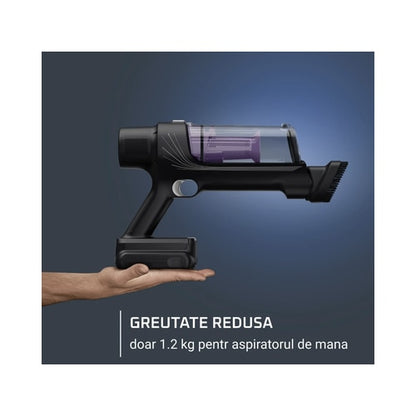 Aspirator vertical Rowenta X-Pert, ciclonic, aspirare uscata, pentru uz casnic si auto, perie cu iluminare LED, acumulator Li-ion 18 V, 0.44 litri, 140 W, negru si violet