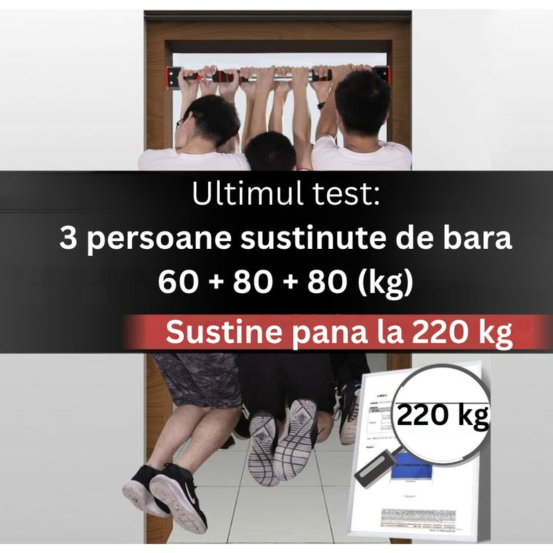 Bara tractiuni telescopica cu prindere pe usa, 4 in 1, reglabila 72-98 cm compatibil majoritatea usilor, fara gauri in pereti, simplu de montat apartament, NETERRA, Sarcina 200 kg max, Negru rosu